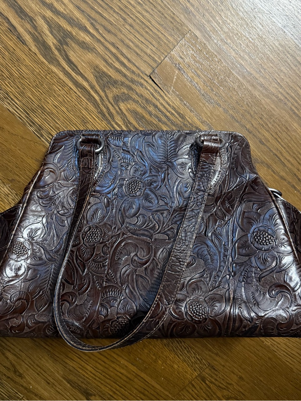 Donald J. Pliner Embossed Floral Shoulder Bag - Dark Brown